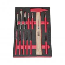 Набор содержит ударный инструмент и предназначен для выполнения соответствующих инструменту работ. Ложемент изготовлен из маслобензостойкого материала EVA. EVA (ЭВА, полимер на основе этилена и винилацетата) – материал, не имеющий равных по своим характеристикам и удовлетворяющий условиям интенсивной эксплуатации в условиях ежедневной работы. Ложемент двухцветный (красно-черный), что облегчает ведение учета наличия инструмента. Размер ложемента 230х335х30 мм.