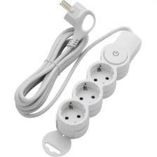 Удлинитель Duwi 3 гнезда, 3 м, с заземлением, с защитными шторками, с выключателем, с держателем, 2200 Вт, 10 А, белый