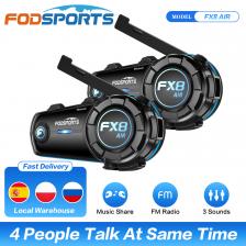 2 шт. Мотоциклетная гарнитура Fodsports FX8 Air, гарнитура для шлема Bluetooth, 4 гонщика.