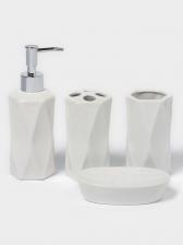 Набор аксессуаров для ванной комнаты Доляна «Геометрия», 4 предмета, дозатор, мыльница, два стакана, белый