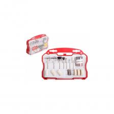 Набор оснастки подходит для гравировальных машин. Содержит насадки различной зернистости и формы для резки, шлифовки и полировки различных материалов: древесины, металла, пластика и т.д. Поставляется в удобном пластиковом кейсе.