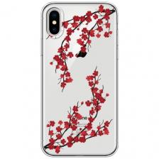 Чехол на Apple iPhone X / Айфон X с принтом Красная сакура, прозрачный