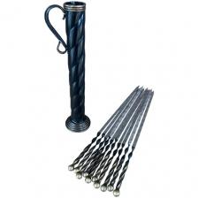 Набор шампуров с подставкой подарочный кованый стальной - 21 (10 шампуров - большая туба), Кованые Изделия