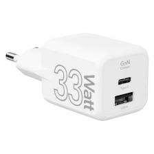Сетевое зарядное устройство GaN USB-C/USB-A, 33 Вт, белое (LJC-33-1C1A)