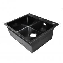 Нержавеющая врезная мойка SANTREK 600x500x220 т 3,0 ЧЕРНАЯ D6050HB (+ сифон + дозатор + коландер 440x220) AQUA 312394