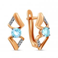Золотые серьги с топазами Sky и бриллиантами с родированием