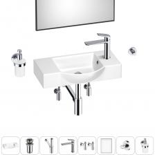 КЕРАМИЧЕСКАЯ РАКОВИНА Свободное место в зоне крыла позволяет разместить мыльницу или стакан с зубными щетками. Защитное покрытие CeramicTop не впитывает грязь и известковый налет, устойчиво к красителям и сохранит исключительную белизну изделия на долгие годы. Донный клапан из высококачественной латуни отличается прочностью и устойчив к коррозии. Заглушка клапана служит барьером от попадания мелких предметов в сток раковины. Латунный сифон обладает высокой устойчивостью к перепадам температур и не подвержен коррозии. Регулировка длины патрубка способствует беспроблемной установке при нестандартном расположении коммуникаций. Латунный корпус смесителя выдерживает перепады давления и противостоит гидроударам. Регулируемый аэратор позволяет скорректировать направление потока воды и уменьшает разбрызгивание. Прочные гибкие шланги и качественная опрессовка обеспечивают герметичность соединений. Вентили из латуни не подвержены износу и устойчивы к температурным нагрузкам. Запуск и перекрытие воды осуществляются всего лишь в четверть оборота. Экологически чистое зеркальное полотно на основе бесцветного флоат-стекла отличается идеальной геометрией и гарантирует четкое отражение без искажения пропорций и перспективы, отсутствие точечного «цветения» и защиту амальгамы от повышенной влажности в ванной комнате. Эргономичная форма крючка из латуни отлично фиксирует полотенце. Компактный дозатор с латунной помпой и сбалансированной длиной носика гарантирует точность дозирования.