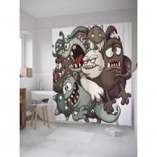 Штора-занавеска для ванной Штора (занавеска) для ванной JoyArty "Толпа монстров" из сатена, 180х200 см с крючками, sc_32914