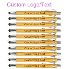 Бамбуковая шариковая ручка с логотипом, стилус для экрана, сенсорная шариковая ручка, канцелярские товары, индивидуальное текстовое имя, бизнес-подарок для крещения