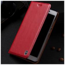 Чехол-книжка MyPads Premium для Xiaomi Mi Note 3 из качественной натуральной мраморной кожи буйвола прошитый элегантной прострочкой красный с магнитной крышкой