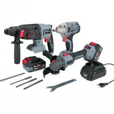 Аккумуляторный бесщеточный набор 3в1 Profipower УШМ MKDGA-18V, гайковерт MKDTW-18V, перфоратор MKDHR-18V (Li-ion-2шт 18В, 4.0Ач, З/У) E0095