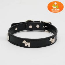 Ошейник «Собачки», 46x2 см, ОШ 31-40, искусственная кожа, чёрный