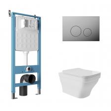 Комплект Aqueduto AQDS157 Унитаз подвесной Esteta безободковый, с микролифтом + Система инсталляции для унитазов Tecnica Novo + Кнопка смыва Circulo хром
