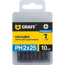 Профессиональные биты (насадки) для шуруповерта PH2x25 мм (крестообразные насадки) GRAFF - качество по разумной цене. Головки GRAFF изготовлены из холоднокованой хромванадиевой стали. Они применяются для вкручивания и выкручивания шурупов, саморезов, а также винтов различных диаметров и длин. Твердость наконечника насадки GRAFF >60 HRC. Стабильное качество и точность изготовления наконечника делают насадки на шуруповерт GRAFF лидером в своем сегменте оснастки.