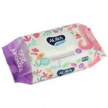 Влажные салфетки Aura Ultra Comfort, пластиковая крышка, 200 шт, 8 упак