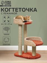 Когтеточка с лежанкой «Дося», 65x40x87 см, сизаль, бежевый, красный