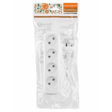 Удлинитель 4 гнезда, 3 метра, б/з, 10 А, 2300 Вт, белый, НАРОДНЫЙ У-42016 (Ун 420-0001), цена за 1 шт