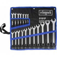 Ключи комбинированные, набор 18 предметов от немецкого бренда SCHEPPACH – универсальные гаечные ключи, совмещающие в себе функционал и преимущества рожковых и накидных ключей. Зевы комбинированных ключей имеют одинаковые размеры. Ключи гаечные с открытым и кольцевым зевами предназначены для монтажа либо демонтажа резьбовых соединений. Накидная часть ключа 12-гранная.Немецкое качество. Инструменты премиум-класса выполнены из высокопрочной CRV стали, что обеспечивает его надежность и долговечность, а также устойчивость к износу.Универсальность применения. Гаечный ключ один из наиболее часто применяемых ручных инструментов. Он используется практически во всех сферах деятельности: на производстве, в мастерских, сервисных центрах, гаражах, коммунальном и сельском хозяйстве, а также в быту.Удобство использования. Ключи фиксируются на полотне, которое имеет специальные отверстия в верхних углах полотна, для фиксации его на стене. При необходимости, набор ключей можно взять с собой в дорогу, полотно скручивается для удобства транспортировки и хранения.