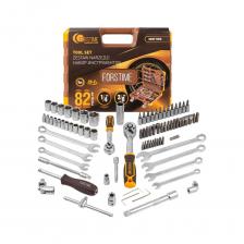 Набор инструментов FORSTIME состоит из 82 предметов на 1/4" и 3/8" в кейсе и включает в себя практически всё, что необходимо для большинства ремонтных работ - как в гараже обычного автолюбителя, так и в боксе специализированного сервиса.Мобильная комплектация. В представленный набор инструментов из 82 предметов входят два вида держателей с трещотками, несколько переходников и карданов, множество типоразмеров торцевых насадок и бит, а также максимально полезный в работе комплект из 7 единиц комбинированных рожковых и накидных ключей.Качество. За счет высокого качества и прочности всех составляющих комплекта, для производства которого применяются особые марки высоколегированных сталей, данный набор инструментов сможет использовать в работе любой профессиональный мастер.Удобство хранения. Для удобства хранения и эксплуатации, инструменты укомплектованы в кейс с надежными металлическими защелками.