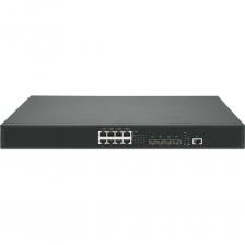 Коммутатор GL-SW-G305-12P - продукт бренда GIGALINK уровня L3 с поддержкой PoE, предназначенный для соединения нескольких устройств локальной вычислительной сети (LAN) или нескольких сегментов данной сети. Модель имеет 8 основных PoE портов со скоростью передачи данных 1/2,5 Гбит/c c поддержкой стандарта 802.3BT на 60 Вт, а также 4 Uplink порта 10 Гбит/c SFP+, которые позволяют упростить масштабирование сети и снизить потери на центральных узлах сети. Общий PoE-бюджет составляет 370 Вт. Специальный веб-интерфейс позволяет удаленно осуществлять управление настройками подключения.  ACL - технология контроля доступа, с помощью которого для пользователей устанавливаются допустимые операции с объектом. VLAN - технология, позволяющая объединять устройства в одну или несколько виртуальных локальных подсетей в рамках одного физического сетевого интерфейса, такого как Wi-fi или Ethernet. OAM - набор функций сетевого управления, которые обеспечивают контроль за неполадками и производительностью сети, диагностику и локализацию неисправностей. QoS - набор технологических решений для оптимизации сетевого трафика с помощью назначаемых приоритетов передачи информации. Поддержка динамической маршрутизации и функции виртуального объединения в Stack до 16 единиц. Коммутатор является высокопроизводительным решением с высокой скоростью передачи данных и максимальной производительностью сети. Устройство выполнено в металлическом корпусе, который обеспечивает дополнительную защиту от случайных ударов. Его можно установить, как в шкаф 19”, так настольно.  Решение отлично подойдет для работы в малых и средних предприятиях, образовательных, медицинских учреждениях, корпоративных сетях и для подключения современных точек доступа Wi-Fi 6. А наличие PoE портов дает возможность устанавливать коммутатор на удаленные и высотные участки, чтобы питать камеры и сети для использования в системах видеонаблюдения, СКУД, пожарной безопасности и т.д.