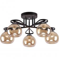 Потолочный светильник ЭкономСвет 40236/5CR+BR AMB представляет собой современное решение для освещения помещений. Он выполнен в коричневом цвете с элементами хрома, что придаёт ему стильный и элегантный вид. Светильник оснащён пятью лампами с цоколем E27, что позволяет использовать как лампы накаливания, так и светодиодные. Мощность каждой лампы составляет 60 Вт, а общая мощность светильника достигает 300 Вт, что обеспечивает качественное освещение на площади до 11 м?. Конструкция светильника предусматривает накладной тип крепления с использованием планки, что упрощает его установку. Плафоны из тонированного янтарного стекла с глянцевой поверхностью направлены вниз, создавая мягкое и равномерное освещение.