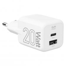 Сетевое зарядное устройство LYAMBDA GaN USB-C/USB-A, 20 Вт, белое (LJC-20-1C1A)