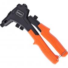 Компактный литой заклепочник  PATRIOT RP-200 предназначен  для прочного соединения листового металла, тонкостенных конструкций и металлических профилей  с помощью заклепок. Используется для клепания с помощью вытяжных заклёпок из алюминия, стали и нержавеющей стали. Модель  укомплектована насадками для работ с вытяжными заклепками диаметром 2,4-3,2-4,0-4,8 мм, которые поставляются в комплекте. Возможна быстрая смена насадок без использования ключа.. Компактный размер идеально подходит  для работы в труднодоступных местах. Прочный литой корпус повышает надежность и долговечность. На конце рукояток заклепочника расположена специальная скоба для фиксации их положения Это обеспечивает безопасное хранение и транспортировку и предотвращает самопроизвольное раскрытие рукояток при падении. Эргономичные рельефные прорезиненные рукоятки обеспечивают удобный захват во время работы и предотвращают выскальзывание инструмента, а также  снижают утомляемость при длительной работе. Особая конструкция многократно уменьшает прилагаемое усилие.