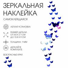 Зеркало настенное «Бабочки», на клеевой основе, акриловое, 36 шт., синее
