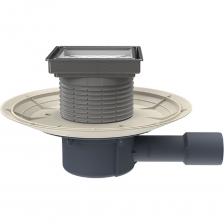 Трап для внутренних помещений с "СУХИМ" сифоном, с горизонтальным выпуском DN40/50, с надставным элементом с подрамником из нержавеющей стали 132х132 мм и вкладышем 112х112 мм для вклеивания керамической плитки, монтажная высота надставного элемента 10-80.