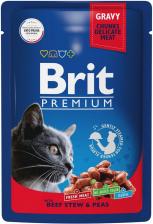 Влажный корм для кошек Brit Premium с говядиной и горошком 85г
