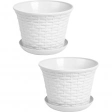 Кашпо Violet Ротанг 1,1 л круглое с поддоном набор 2 шт. белый N-3611/2-06