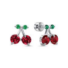 Серебряные серьги с гранатом и изумрудами