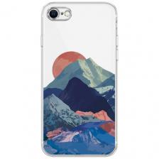 Силиконовый чехол на Apple iPhone 7 / Айфон 7 "Закат в снежных горах", прозрачный