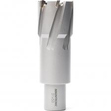 Корончатое сверло с твердосплавными зубьями (TCT) предназначено для высокоскоростного сверления отверстий большого диаметра в самых твердых материалах. Благодаря хвостовику Weldon 19 и твердосплавным напайкам, оно обеспечивает максимальную производительность и долгий срок службы при работе на магнитных сверлильных станках.Высшая прочность и износостойкость: режущая кромка оснащена напайками из карбида вольфрама (твердого сплава), что позволяет работать с самыми твердыми материалами, включая нержавеющую сталь.Максимальная эффективность: конструкция корончатого сверла обеспечивает высокую скорость резания и минимальные усилия.Надежная фиксация: хвостовик Weldon 19 гарантирует отсутствие проскальзывания под экстремальными нагрузками.Чистота обработки: обеспечивает аккуратные и точные отверстия с ровными кромками.Область применения:Сверление конструкционных и нержавеющих сталейОбработка рельсов, чугуна, цветных металлов (алюминий, латунь, олово)Широко используется в металлоконструкциях, машиностроении и при проведении монтажных работ.Для достижения максимальной производительности и продления срока службы сверла настоятельно рекомендуется использовать смазывающе-охлаждающие жидкости (СОЖ) или специальные смазочно-охлаждающие спреи и пасты во время работы.Внимание: сверление с подачей СОЖ! Штифт-выталкиватель поставляется отдельно.