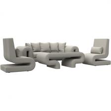 Набор Волна-2 (стол, диван, 2 кресла) (Бежевый/Рогожка) Лига Диванов арт.125781