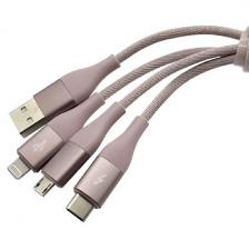 Кабель 3 in 1 зарядный Solove USB - Lightning/Micro/Type-C SOLOVE, 120 см, 5V, 24А, нейлоновая оплетка, DW2 (RUS) техпак розовый