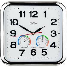 Настенные часы "PF-WC-017", прямоугольные 29*28 см, серебряный корпус / белый циферблат