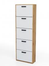 Обувница высокая «Клик Мебель. Приветливая - 3», 5 ящиков, 600x222x1800 мм, цвет дуб вотан/белый