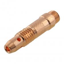 Держатель цанги БАРСВЕЛД - сменный элемент в аргонодуговой горелке, который используется для фиксации цанги. Держатель подходит для установки в tig горелки серии SR 17, 18 и 26 и их аналоги. Модель отличается: хорошим качеством изготовления и долговечностью; возможностью фиксации вольфрамового электрода; относительно невысокой стоимостью. Изготовленный из качественного металла, держатель эффективно отводит тепло, образующееся во время сварки.