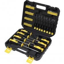 Набор отверток от бренда WMC Tools — это идеальный комплект для выполнения различных строительных и монтажных работ в доме и гараже. С 65 предметами в комплекте, он станет незаменимым помощником для любого мастера.Комплектация:Отвертки:PH1x75, PH2x100, PH3x150SL5x75, SL6x100, SL8x150Ювелирные отвертки:PH000, PH00, PH0, SL3, SL2.4, SL2, T7, T6Дополнительные инструменты:Рукоятка-битодержатель 1/4" (100 мм)Биты 1/4" (25 мм):PH0 (2 шт), PH1 (2 шт), PH2 (4 шт), PH3PZ0, PZ1, PZ2 (4шт), PZ3SL3, SL4, SL5, SL6, SL7H2.5, H3, H4 (2 шт), H5 (2 шт) 6ммT10, T15, T20 (2 шт), T25 (2 шт), T27, T30 (2 шт), T40S0, S1, S2, C2, U4, U6, U8, U10, Y1, Y2, Y3, Y4Преимущества:Широкий ассортимент:Набор включает в себя как стандартные, так и ювелирные отвертки, что позволяет выполнять разнообразные задачи.Удобный пластиковый кейс:Все инструменты аккуратно размещены в кейсе, что обеспечивает удобство хранения и транспортировки.Качество и долговечность:Инструменты изготовлены из высококачественных материалов, что гарантирует их долгий срок службы и надежность в работе.Заключение: Набор отверток WMC Tools — это отличный выбор для тех, кто ценит качество, удобство и многофункциональность. Он идеально подойдет как для профессионалов, так и для домашних мастеров, обеспечивая легкость в выполнении любых работ!