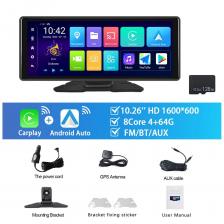 Podofo 10,26 ''CarPlay монитор 8 ядер 4 + 64G приборная панель Carplay Android авто GPS навигация WIFI Bluetooth Android монитор плеер