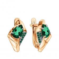 Золотые серьги с кварцем и фианитами с родированием