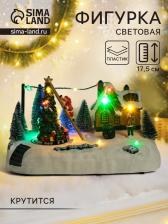 Фигурка светящаяся «Дед Мороз украшает ёлочку», крутящаяся, 26.5x16x17.5 см