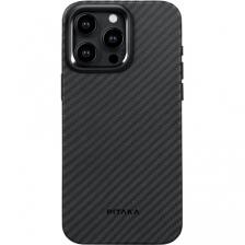 Чехол PITAKA MagEZ Case Pro 4 для iPhone 15 Pro карбоновый кевлар (арамид) черно-серый в полоску