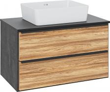 Тумба с раковиной Runo Мальта 85 подвесная, дуб, черная, раковина Tre 50