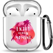 Силиконовый чехол для наушников Airpods 1/2 "Розовая надпись enjoy every moment"