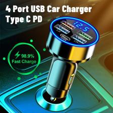 Автомобильное зарядное устройство PD QC3.0 мощностью 150 Вт, USB Type-c, быстрая зарядка, вилка прикуривателя, 5 портов, с цифровым дисплеем напряжения для iPhone Samsung