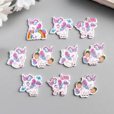 Декор для творчества дерево «Единороги и радуга», набор 10 шт., 2.2x2.4 см