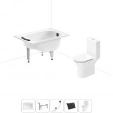 Комплексное предложение для обустройства ванной комнаты. Каждый элемент набора продуман и отвечает лучшим сантехническим решениям для ежедневного комфорта, максимальной гигиены и гарантирует надежный и безопасный монтаж. ВАННА ИЗ ПРЕССОВАННОЙ СТАЛИ ОТ SANITANA BLB Стальная ванна со стекловидной эмалью Europa Mini с сиденьем производится в размере 105*70 см толщиной 2,2 мм. Практичное решение для небольших ванных комнат. Компактная чаша обеспечивает минимальный расход воды, удобна для купания детей, пожилых и людей с ограниченными возможностями. Встроенное сиденье повышает уровень комфорта при принятии ванны, а закругленный бортик деликатно обрамляет чашу по периметру и препятствует выплеску воды на пол. Улучшенная теплоизоляция позволяет длительное время поддерживать оптимальную температуру воды в купели, а при наполнении ванны горячей водой — сохранять форму без деформации. ПРЕИМУЩЕСТВА ВАНН ИЗ СТАЛИ Ванна из стали с трехслойной стекловидной эмалью двойного обжига не подвержена истиранию, выцветанию и воздействию ультрафиолета (испытанная устойчивость согласно ISO 28706-1, ISO 28706-2 и EN 14516), что позволяет сохранить равномерный белый цвет на протяжении длительного срока службы. Гладкая поверхность с прочными стенками демонстрирует высокую стойкость к образованию царапин и сколов, не боится воздействия чистящих средств, препятствует размножению бактерий и не впитывает запахи. Гарантийный срок на ванну из стали Europa Mini 2,2 составляет 5 лет. При соблюдении правил эксплуатации и ухода ванна прослужит многие годы. ПРОЧНЫЕ ОПОРЫ ИЗ СТАЛИ Ванна Europa Mini 2,2 монтируется к стене, в угол или встраивается в нишу. Оригинальные металлические ножки надежно фиксируют чашу и равномерно распределяют динамическую нагрузку до 300 кг. Наличие регулировок на каждой опоре нивелирует незначительные перепады уровня пола и обеспечивает удобство установки на различных поверхностях. КОМПАКТНЫЙ СИФОН С ПОВЫШЕННОЙ ФУНКЦИОНАЛЬНОСТЬЮ Автоматический слив-перелив Useful Extras от Wellsee с донным клапаном click-clack и съемной накладкой на перелив изготовлен из полипропилена повышенной прочности и высокой термической устойчивостью, неуязвим к воздействию агрессивных химических средств. Накладка на перелив и крышка донного клапана выполнены из латуни, отличаются высокой износостойкостью и не подвержены коррозии. Благодаря системе click-clack управлять наполнением ванны или оттоком воды просто и удобно: всего лишь одно нажатие на крышку донного клапана рукой или ногой. Функция верхней очистки позволяет с легкостью устранять возможные засоры, а усовершенствованный плоский гидрозатвор служит барьером для неприятных канализационных газов и занимает минимум места под ванной. ПОДГОЛОВНИК НА САМОКЛЕЯЩЕЙСЯ ЛЕНТЕ Гелевый подголовник на ванну от Wellsee — функциональное дополнение для любителей глубокой релаксации. Благодаря волнообразной форме и высокой эластичности подушка мгновенно адаптируется к изгибам тела, равномерно распределяет нагрузку в шейно-воротниковой зоне и создает идеальные условия для отдыха после напряженного дня. Подголовник из вспененного полиуретана с гелевой структурой гипоаллергенен и безопасен для здоровья человека. Поверхность изделия не впитывает влагу и запахи, что гарантирует высокий уровень гигиены и износостойкость при продолжительном контакте с водой. Подголовник крепится на борт ванны на самоклеящуюся ленту, надежно фиксируется и не скользит. БЕЗОБОДКОВЫЙ УНИТАЗ LAVINIA BOHO Напольный унитаз с белоснежным покрытием гармонично дополнит интерьер современного санузла или ванной комнаты. Универсальный выпуск позволяет подключать изделие к любой системе коммуникаций. Гладкая фарфоровая поверхность унитаза с открытым смывным краем и скрытым монтажным креплением не позволяют скапливаться бактериям на внутренних и внешних стенках чаши, в труднодоступных местах и облегчают очистку изделия от загрязнений. Мощный каскадно-круговой смыв очищает полностью поверхность чаши без выплеска воды на пол и стены и снижает распространение неприятных запахов. Чаша оснащена широким эргономичным сиденьем и позволяет удобно расположиться людям 