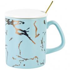 Кружка с крышкой и ложкой "Голубой мрамор", 380 мл, Nouvelle